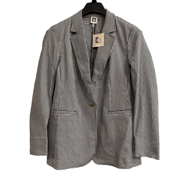 Anne Klein Blazer Womens M Black Houndstooth One Button Jacket Classic Capsule - Picture 1 of 8
